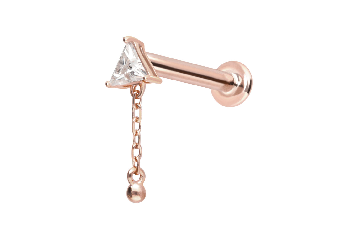 14 Karat Gold Labret Piercing mit Push Fit MOISSANIT-DREIECK + KETTE
